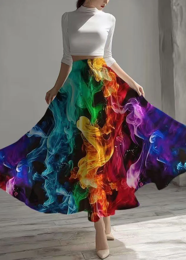 Flame-printed chiffon skirt