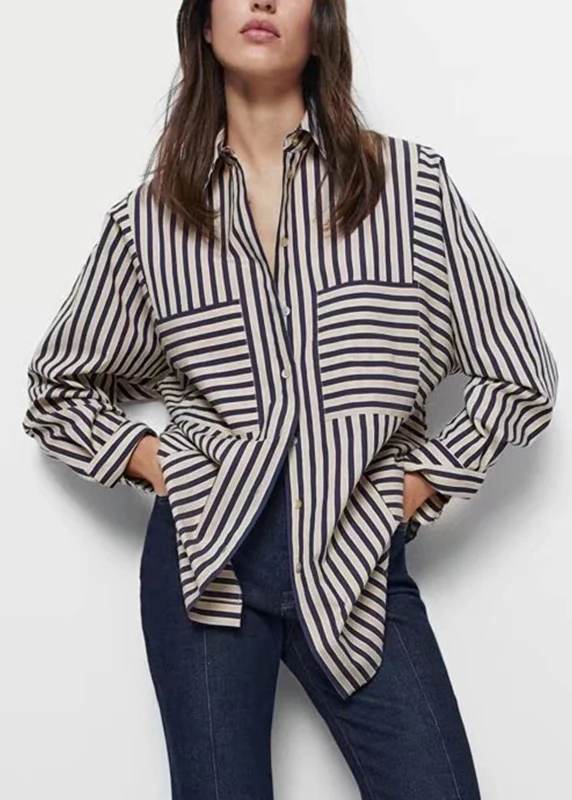 Plus Size Asymmetrical Striped Patchwork Shirt Top