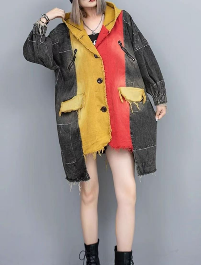 Women's Loose Asymmetric Patchwork Denim