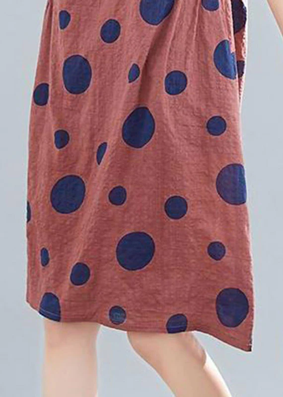 Casual O-neck polka dot print mid-length dress