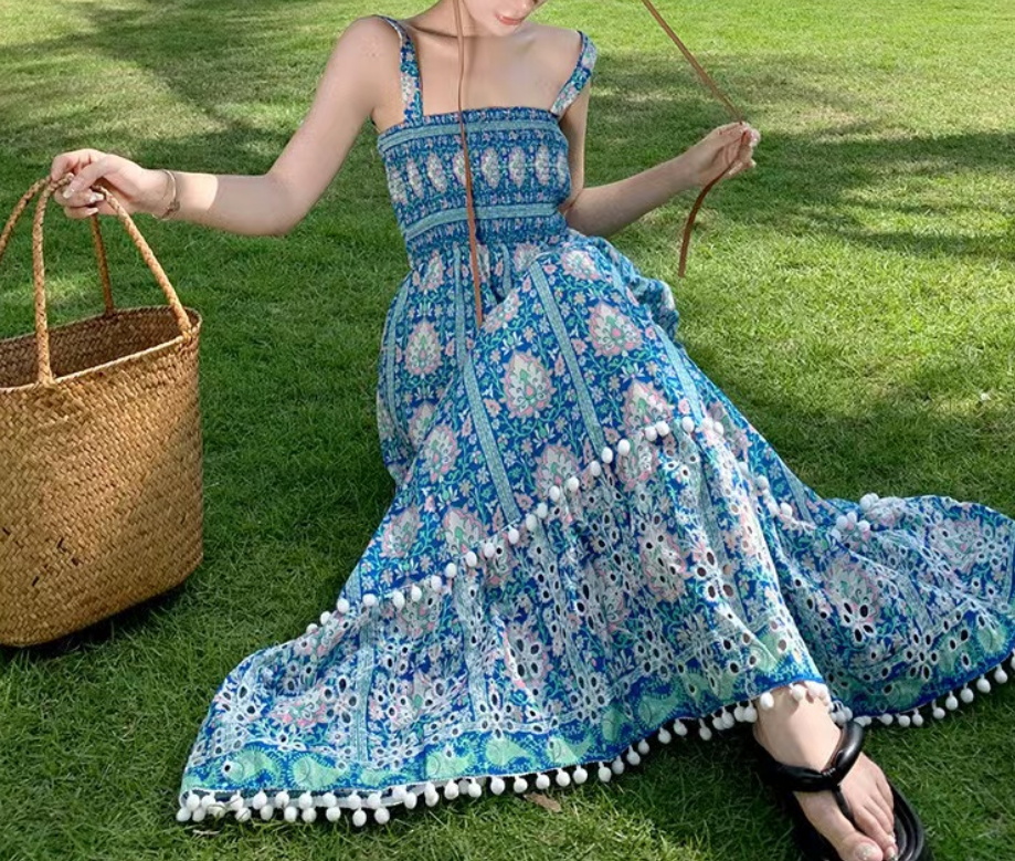Elegant Cutout Embroidery Beach Halter Long Dresses