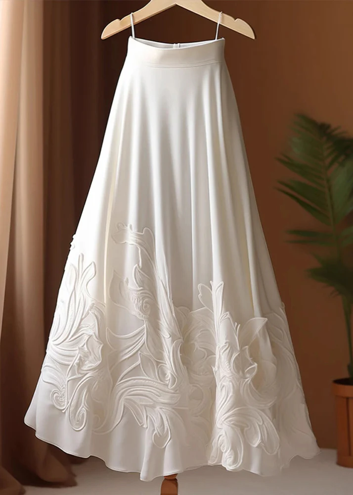 Elegant Applique High Waist Cotton Half Body Skirt