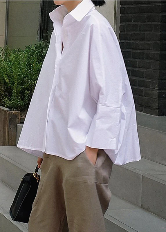 Loose Lapel Button Down Cotton Shirt Long Sleeve Top