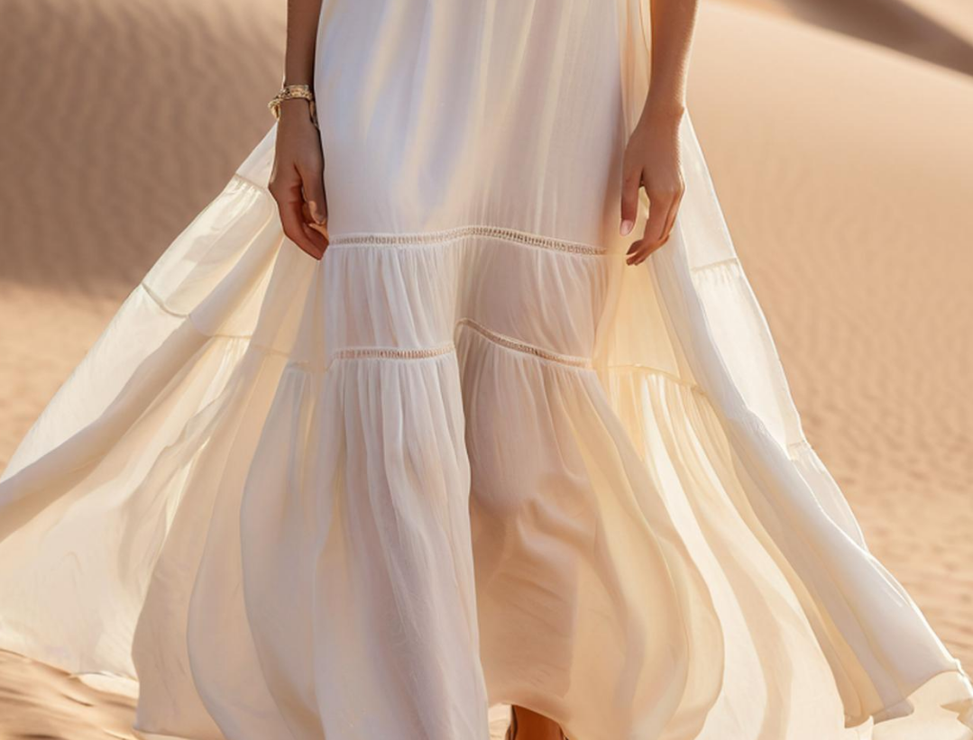 Women's Original Design White Oversized Patchwork Cotton Long Dress Summer