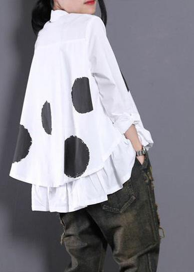 Women's White Polka Dot Asymmetric Shirt Top