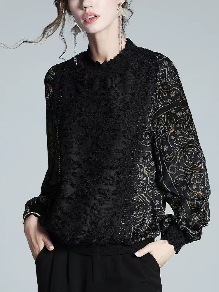 Women's Loose Patchwork Long Sleeve Top