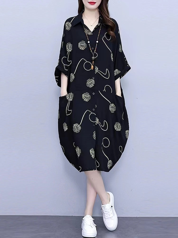 Women's Polka Dot Print Short Sleeve Shirt Dresses