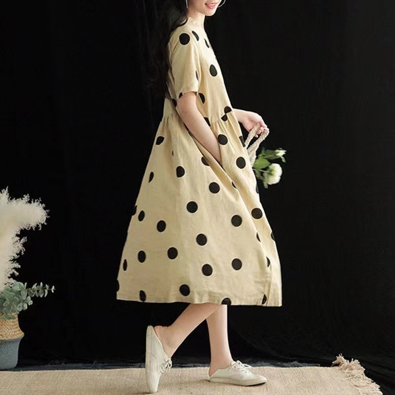 Plus Size V-Neck Collision Color Polka Dot Short Sleeve Dress