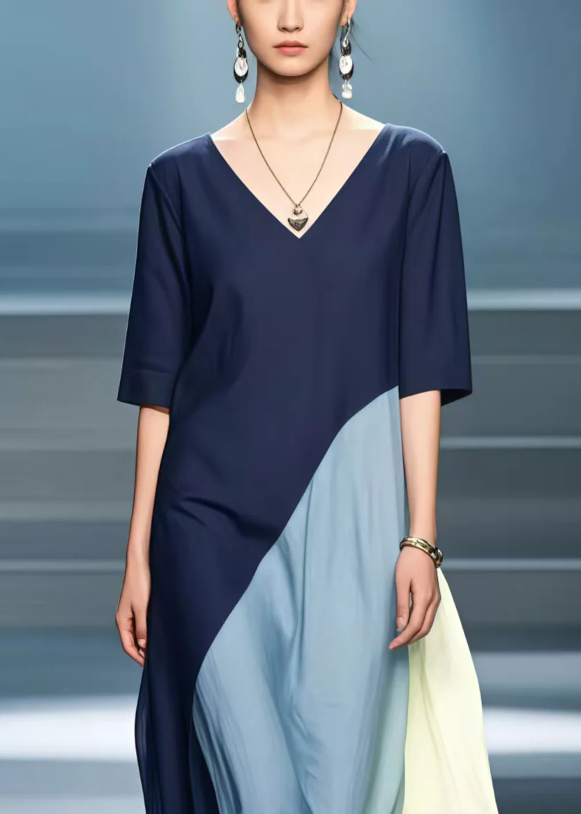 Women's Navy Blue Asymmetric Design Dress