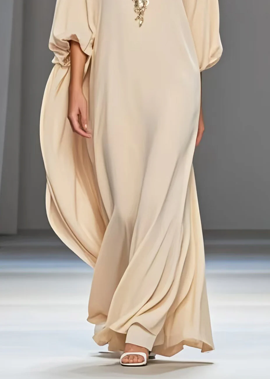 Women's Beach Party Apricot Oversized Draped Chiffon Dress Lantern Sleeve