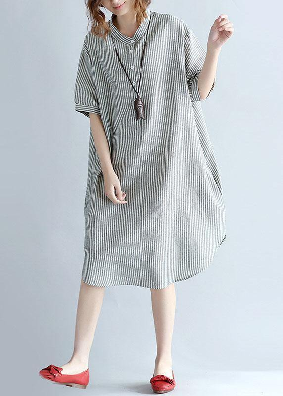 Chic Collar Button Down Short Sleeve Striped Dress