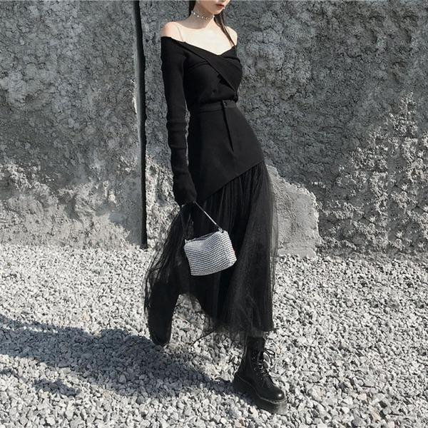 Original Fashion High Waist Mesh Patchwork Half Body Skirt