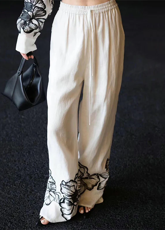 White Peter Pan Collar Printed Linen Two Piece Set