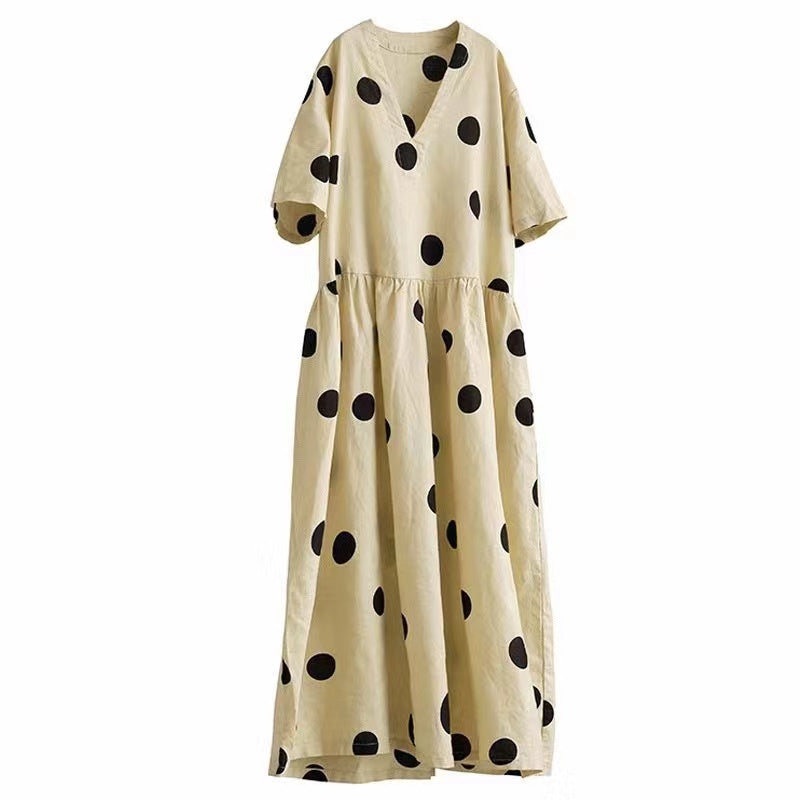 Plus Size V-Neck Collision Color Polka Dot Short Sleeve Dress