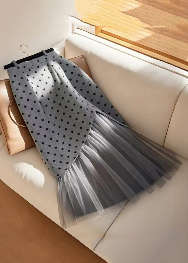 Ladies Dot High Waist Tulle Patchwork Half-body Skirt Spring