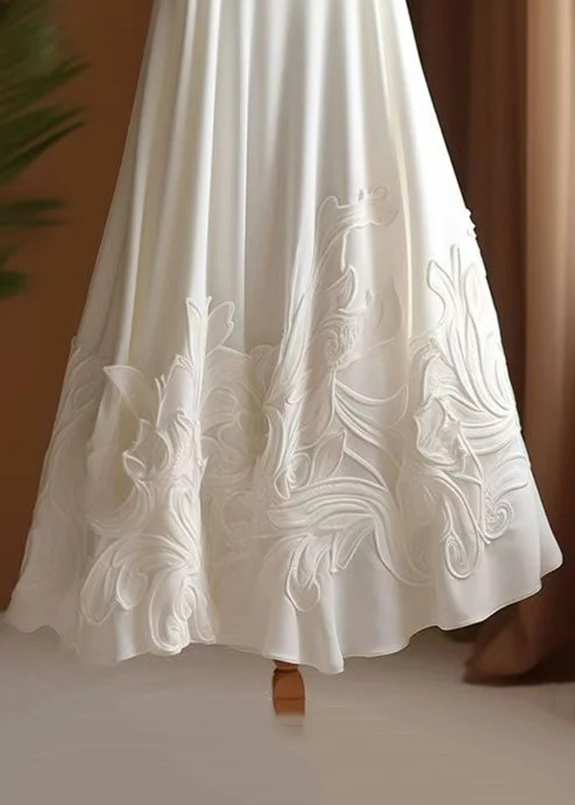 Elegant Applique High Waist Cotton Half Body Skirt