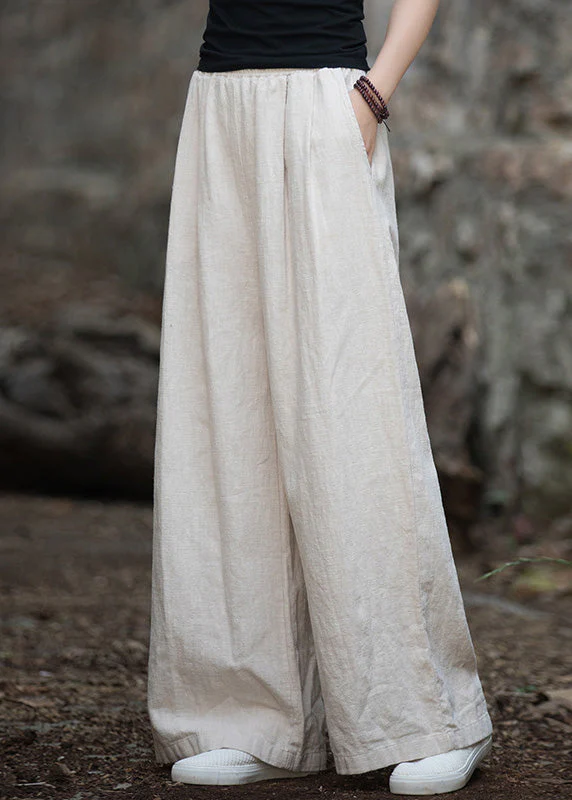 Women's Large Size Pocket Elastic Waist Linen Wide Leg Pants Summer Spring