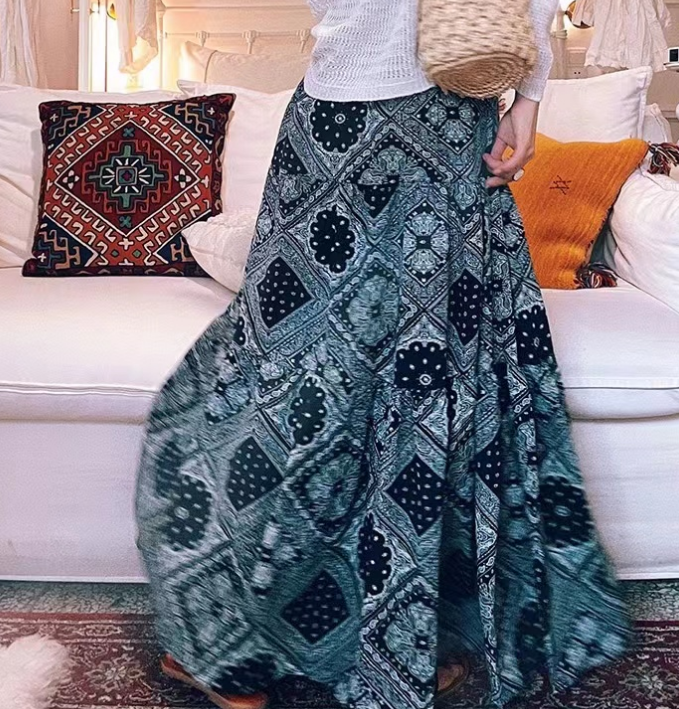 Vintage High Waisted Printed Swing Skirt