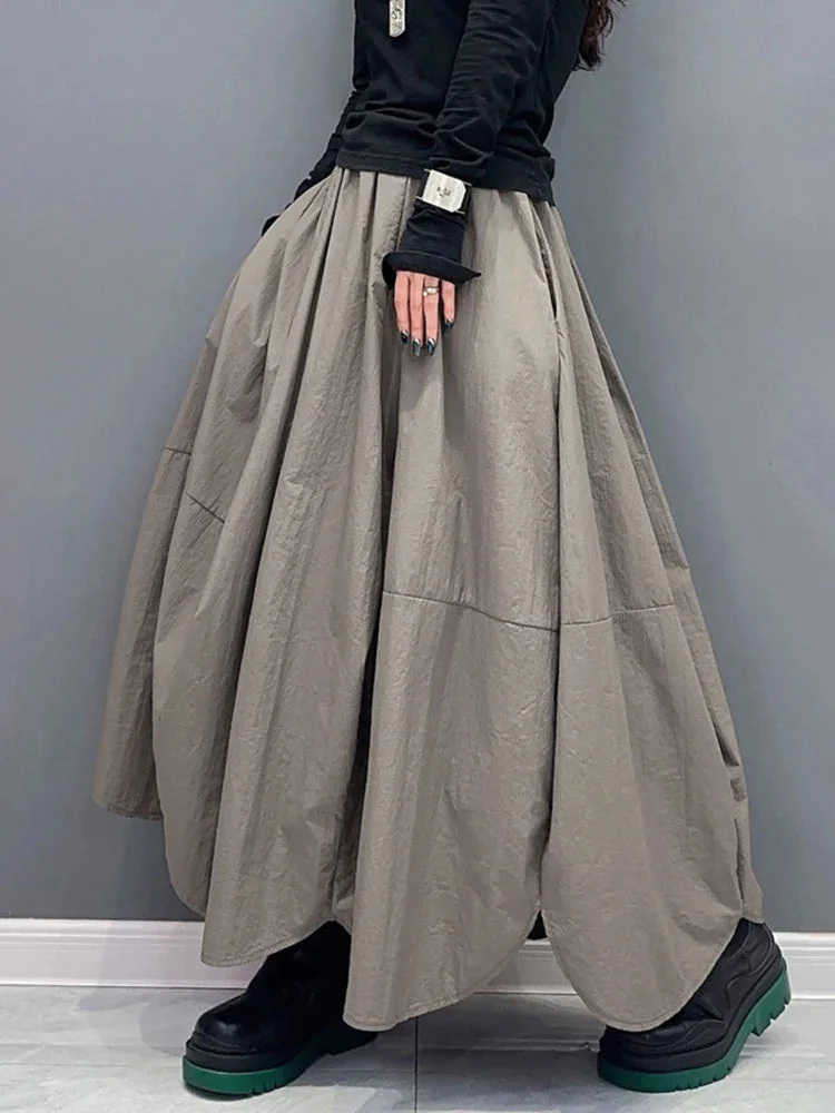 Women's Gray Elastic Waist Petal Hem Bubble Sleeve Halter Dress Spring