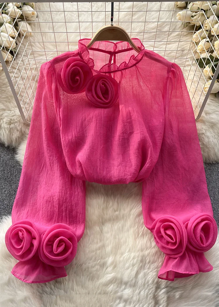 Women's Bright Orange Ruffle Solid Color Long Sleeve Top