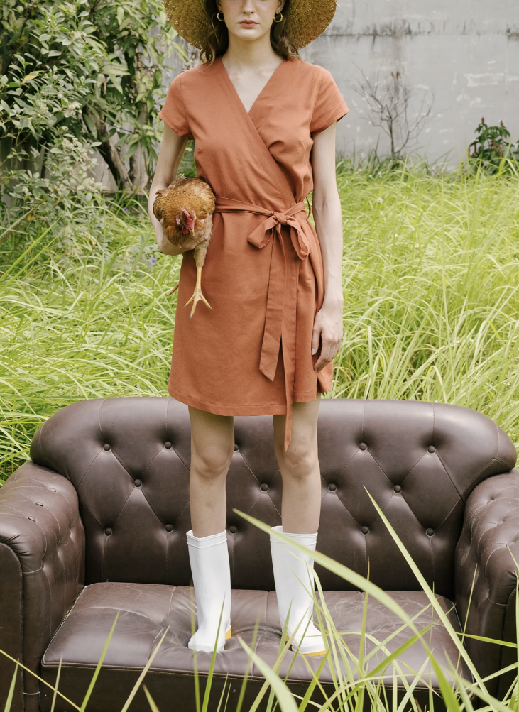 Linen Wrap Dress, Short Sleeve Linen Dress, V-Neck Linen Dress, Short Dress, Canvas Beach Dresses