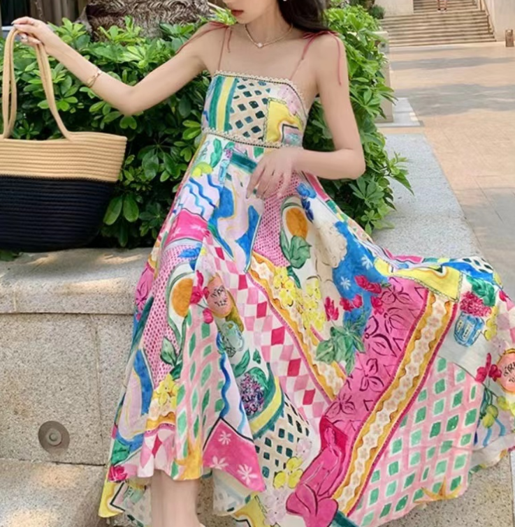 Elegant Graffiti Beach Halter Dress