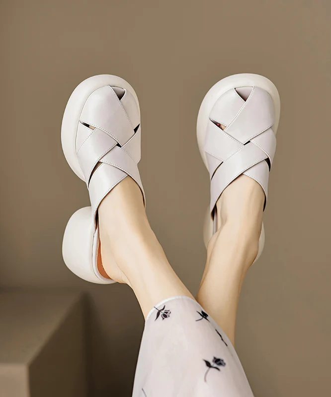 Patchwork Thick Bottom White Cowhide Sandals