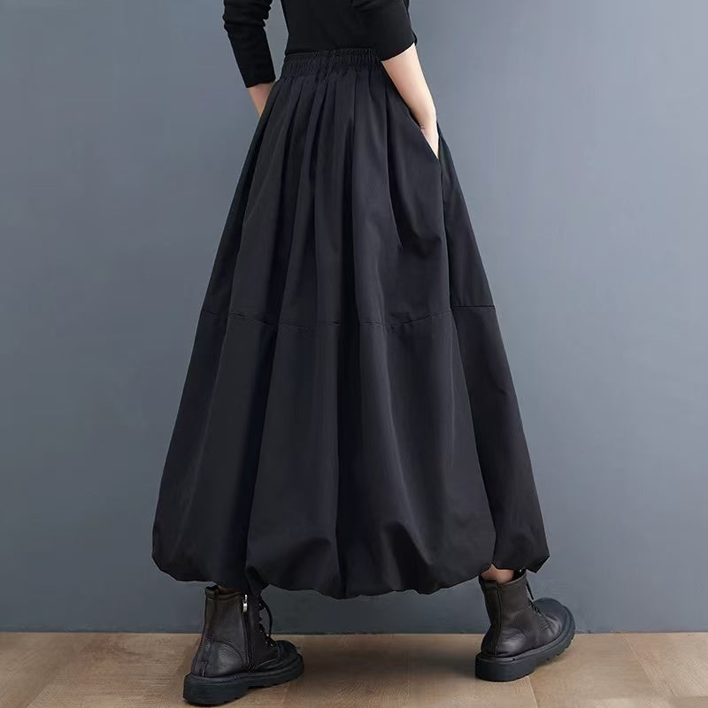 Women's High Waist Black Lantern Skirt Baidu