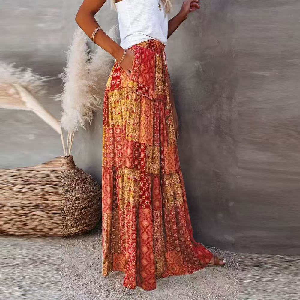 Women's Plus Size Orange Plaid Boho Skirt