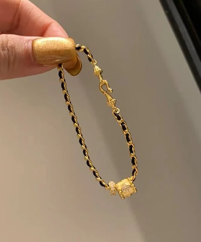 Women's Black Sterling Silver Gold-Plated Zirconia Bracelet