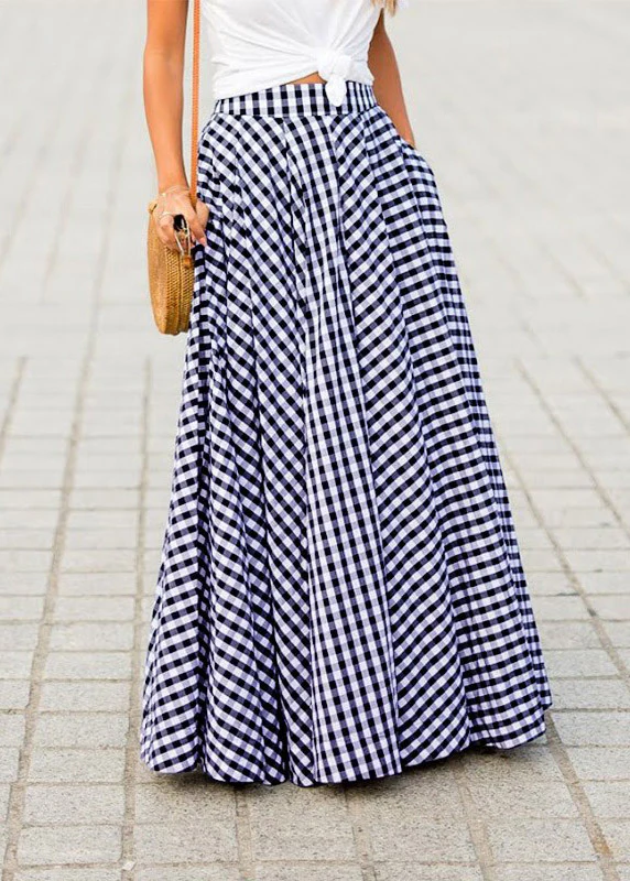 Women's Plaid Draped High Waist Long Skirt