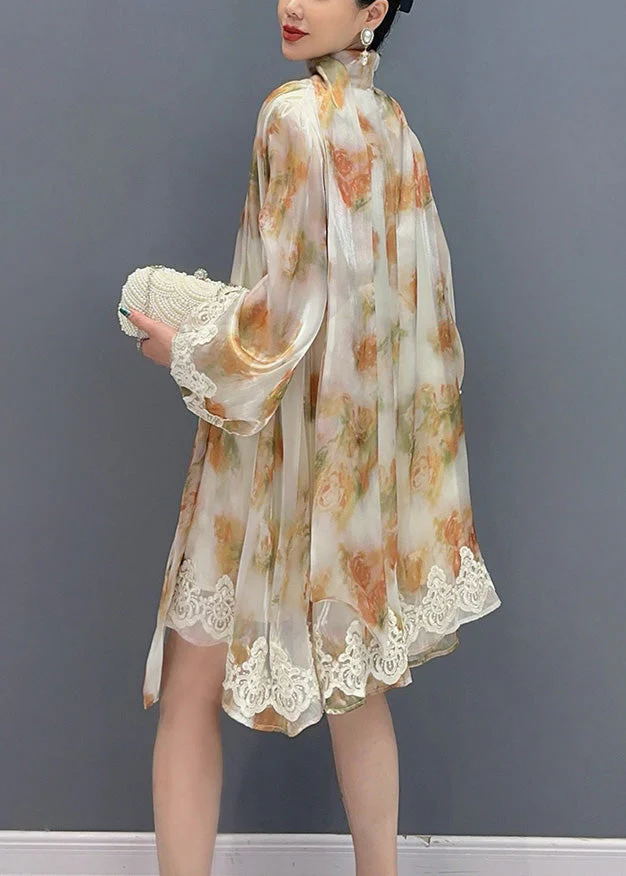 Women's Italian Fashion Printed Lace-Up Mid-Length Sleeve Dress