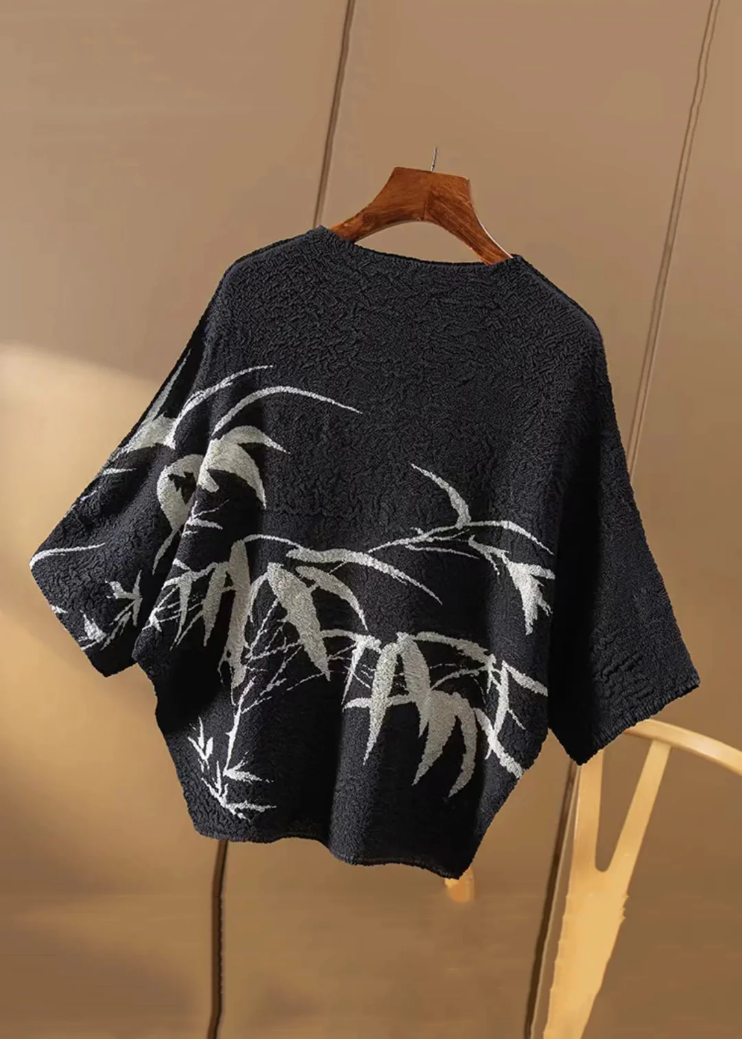 Chinese-style printed crinkled cotton T-shirt for summer
