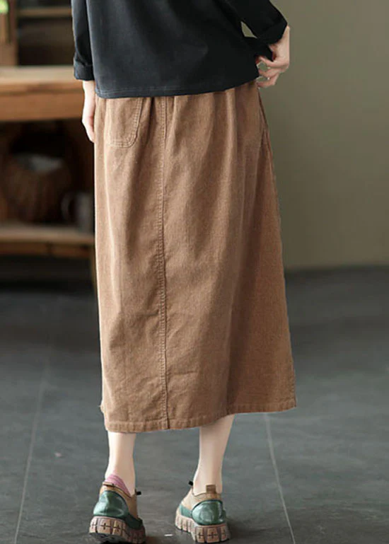 Women's Elasticated Waist Button Pocket Corduroy Skirt