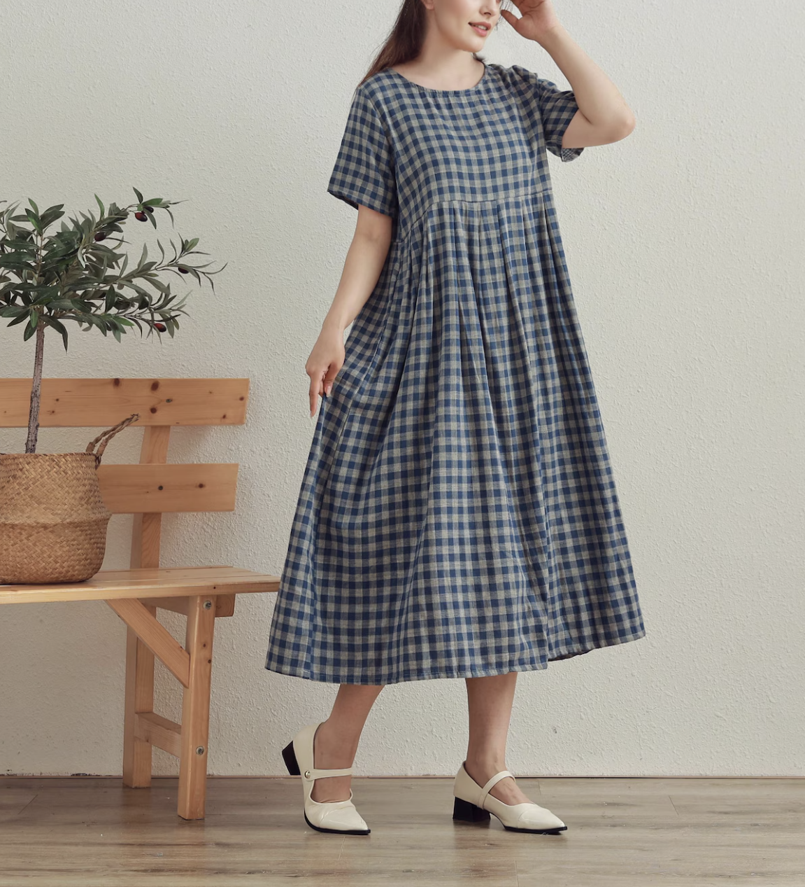 Plaid Plain Fine Fabric Dress Natural Cotton Dress Organic Gauze Soft Loungewear Customized Plus Size Dresses