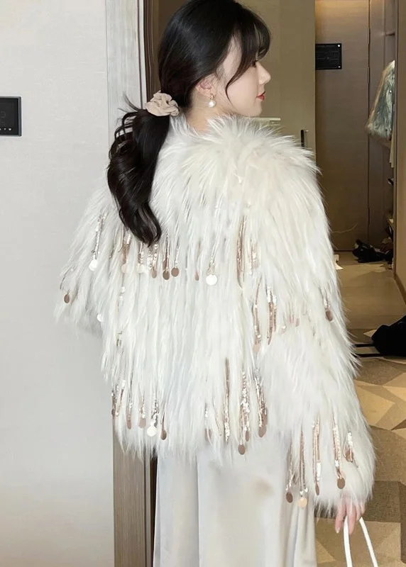 Sequin fringed mink coat