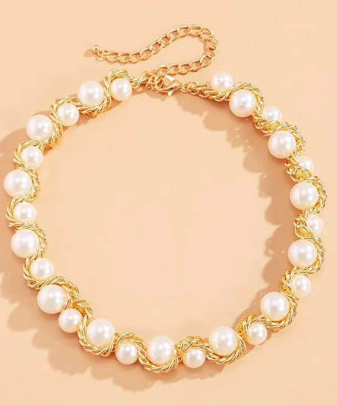 Wind Gold Copper Alloy Pearl Bead Necklace