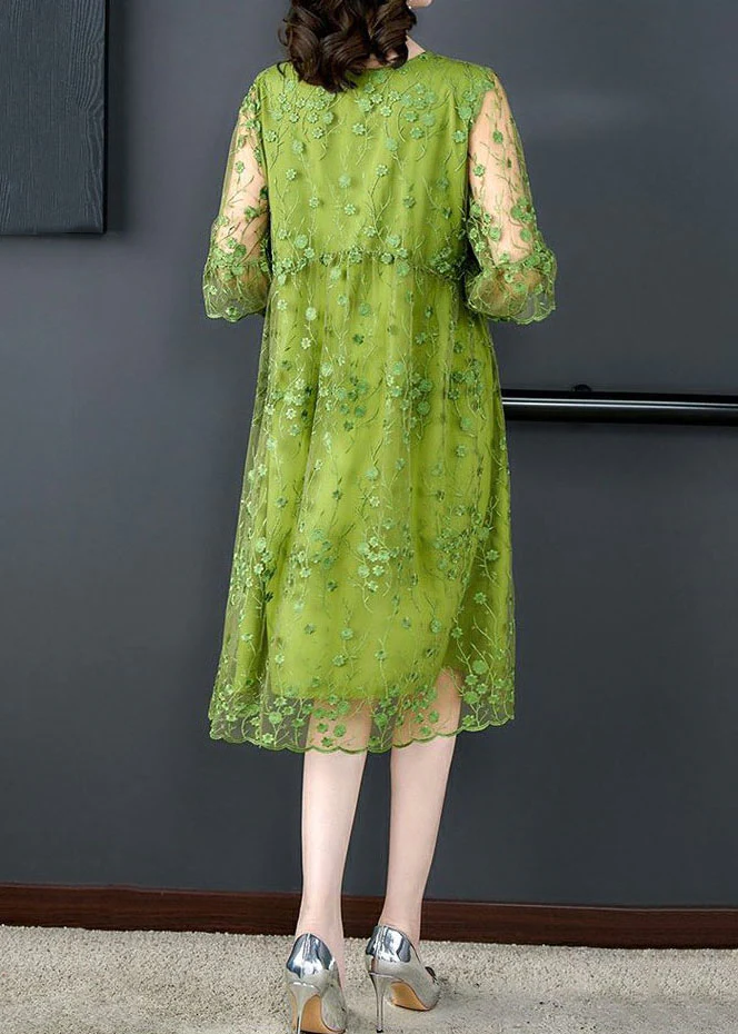 Chic Neck Embroidered Patchwork Tulle Midi Dress