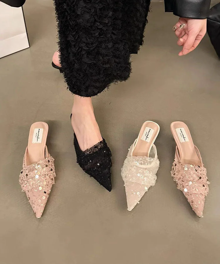 Women's Party Pink Tulle Sequin Pointed Toe Sandals