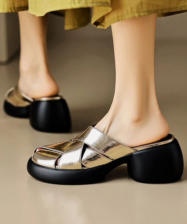 Patchwork Thick Bottom White Cowhide Sandals