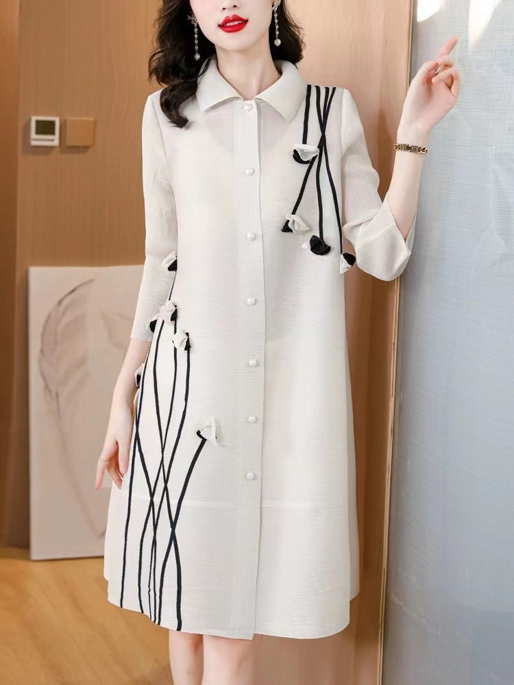 Lapel Cardigan Midi Shirt Dress