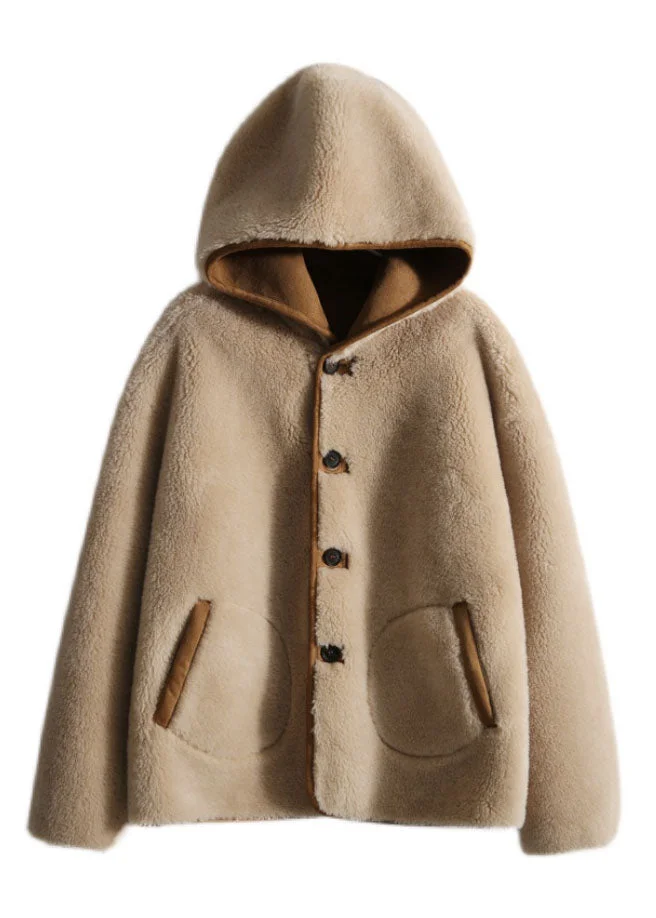 Women's Plus Size Patchwork Button Hooded Faux Fur Long Sleeve Coat