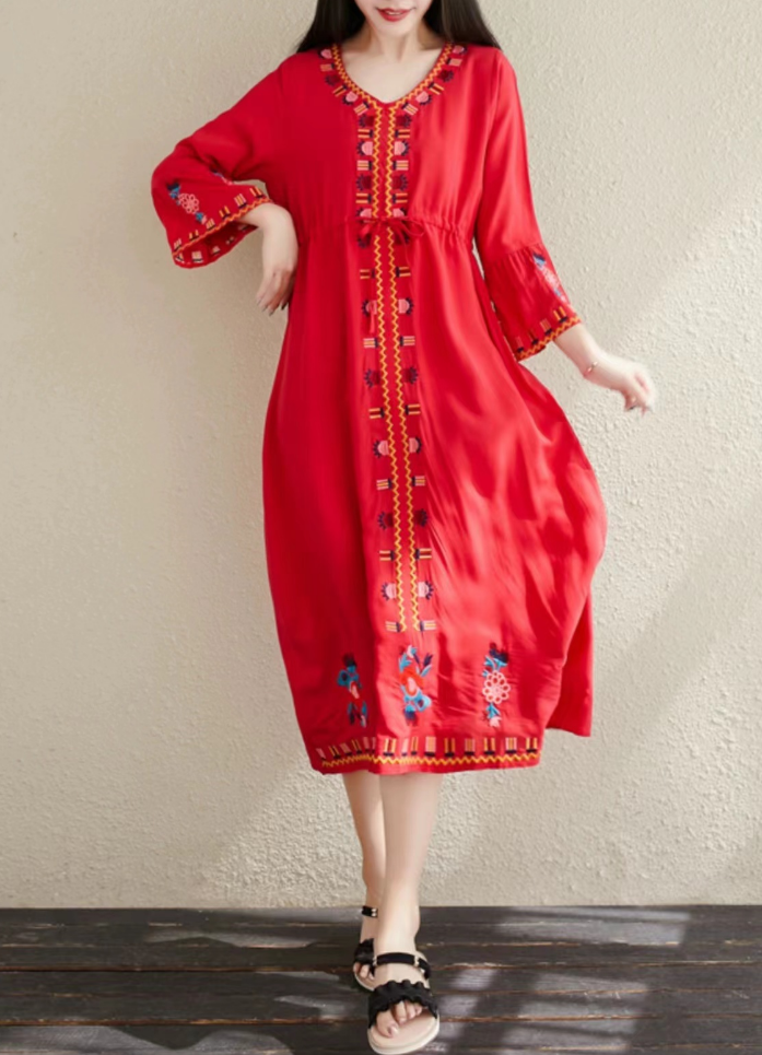Bohemian V-neck embroidered dress