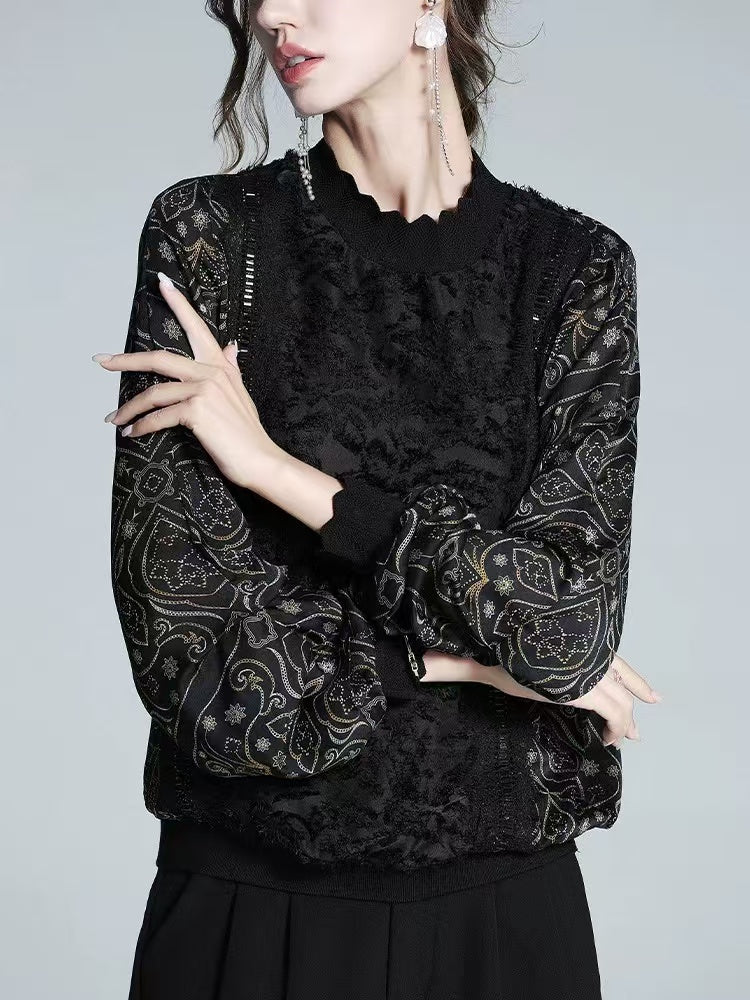 Women's Loose Patchwork Long Sleeve Top