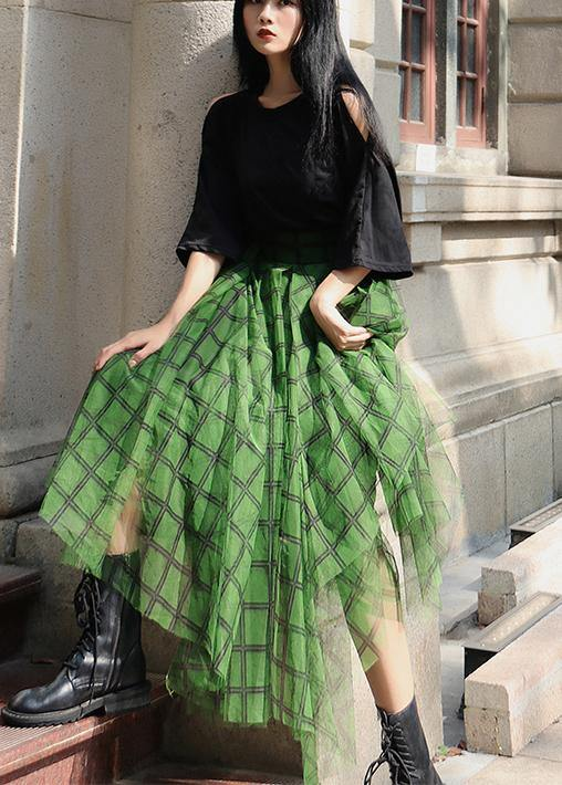 Fashion Plaid Tulle Asymmetric Design Skirt