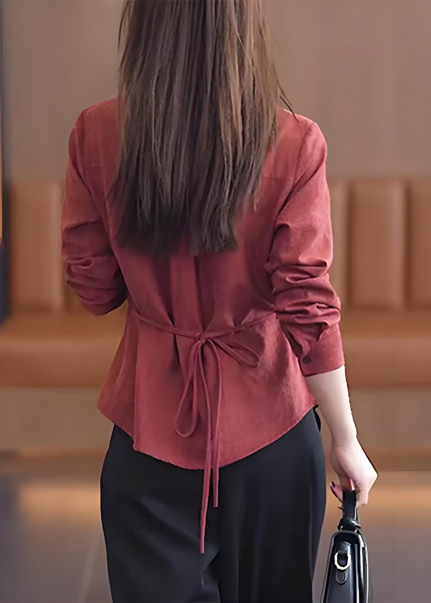 Women's Asymmetric Red Lace Patchwork Button Solid Shirt Spring