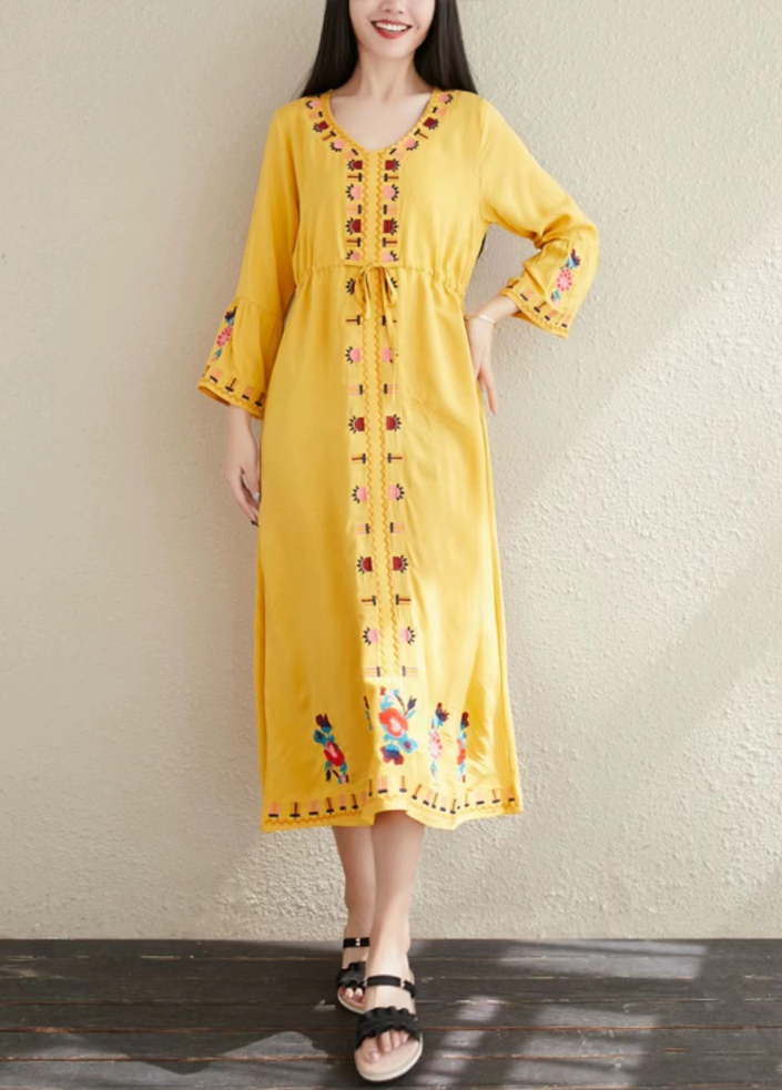 Bohemian V-neck embroidered dress