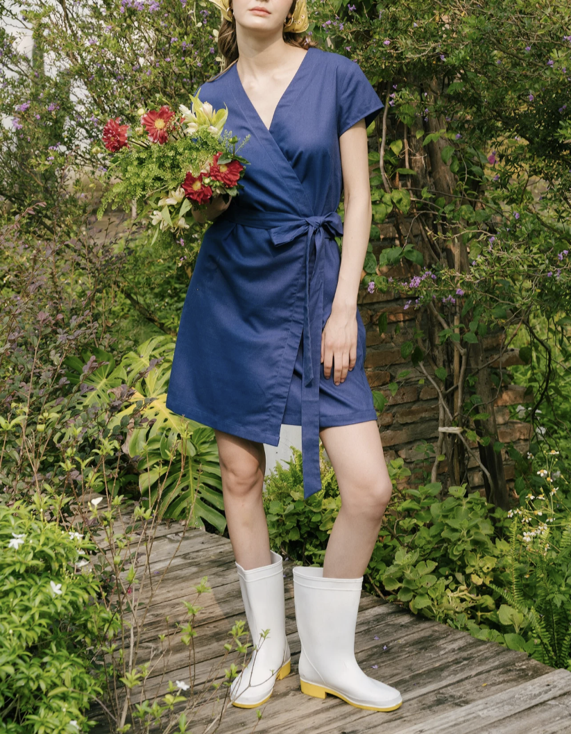 Linen Wrap Dress, Short Sleeve Linen Dress, V-Neck Linen Dress, Short Dress, Canvas Beach Dresses