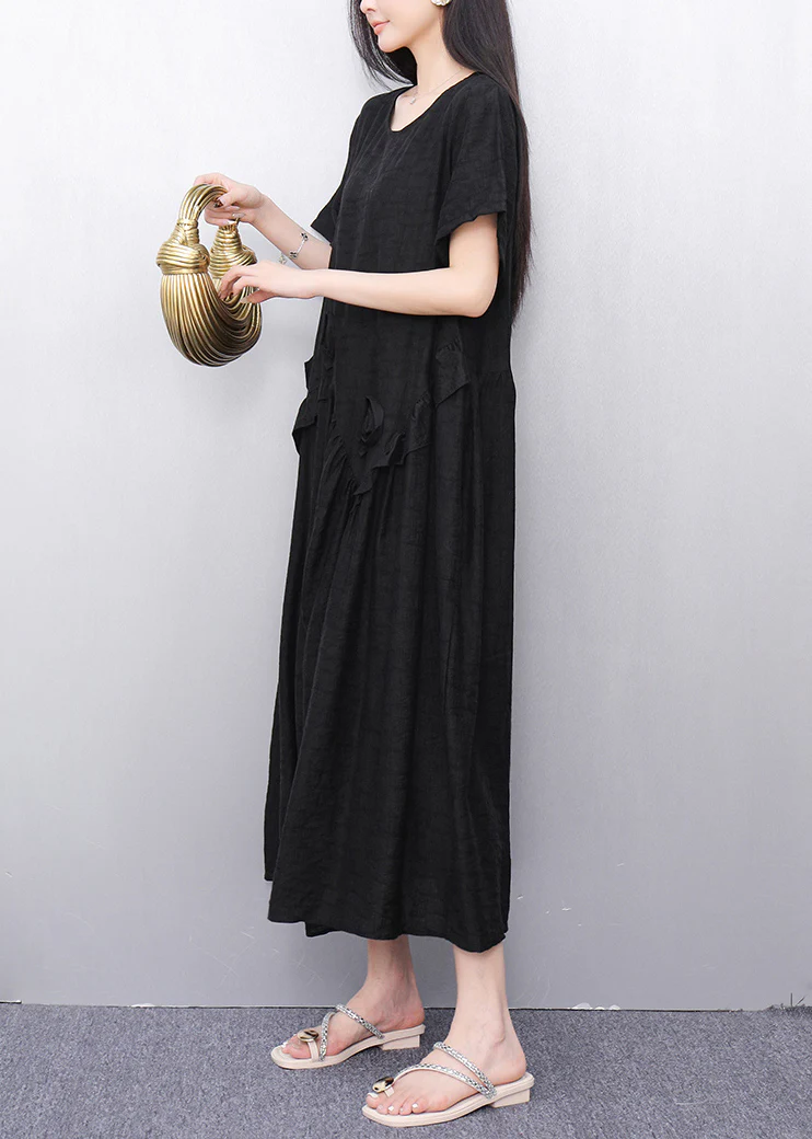 Party Round Neck Solid Color Long Short Sleeve Dress
