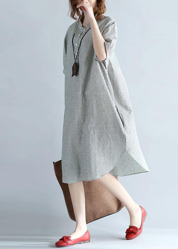 Chic Collar Button Down Short Sleeve Striped Dress